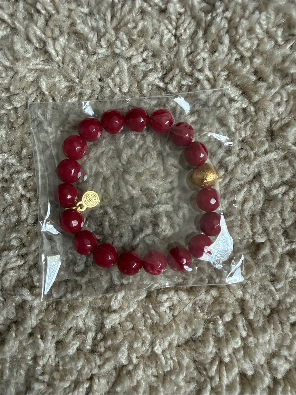Budhagirl Bead Stretch Bracelet with garnet with  Gold Accent